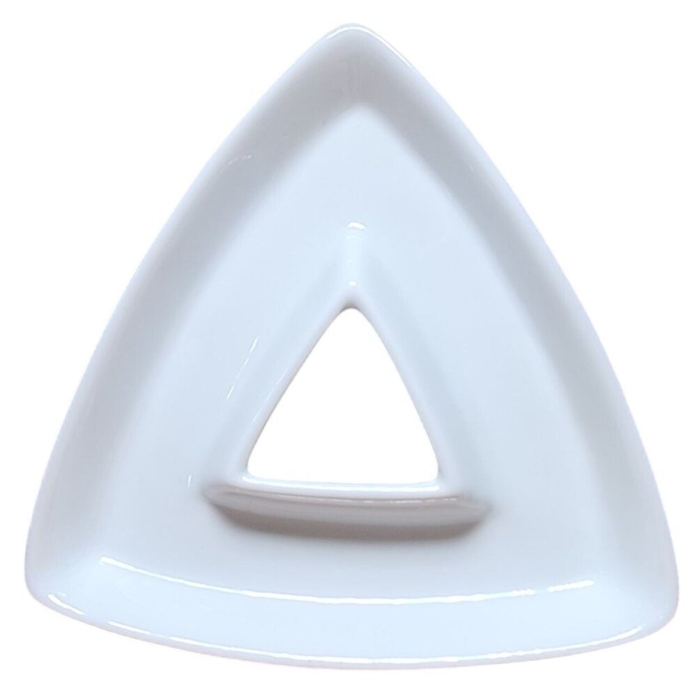 Vintage Y2K 2002 Bandwagon MCM Style Triangle Nut Candy Serving Dish Ceramic Whi